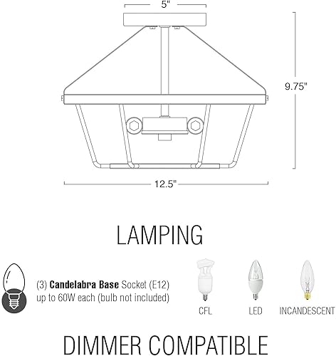 Miniatura 5 de Kira Home Palmer - Lámpara de techo semiempotrada rústica de 12.5 pulgadas, 3 luces, estilo rústico de madera de fresno blanco + acabado negro