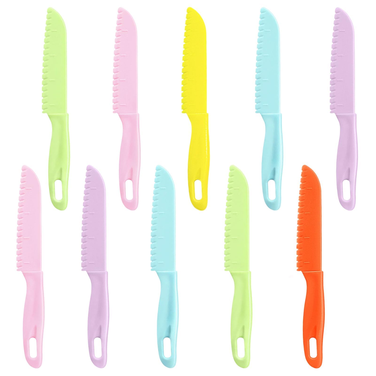 YEVON 10 Pcs Kitchen Knife Set - Plastic Cutting Knife Set Safety Knives - Colorful Serrated Nylon Chef Knife for Chopping, Fruit Bread Cake Lettuce Salad