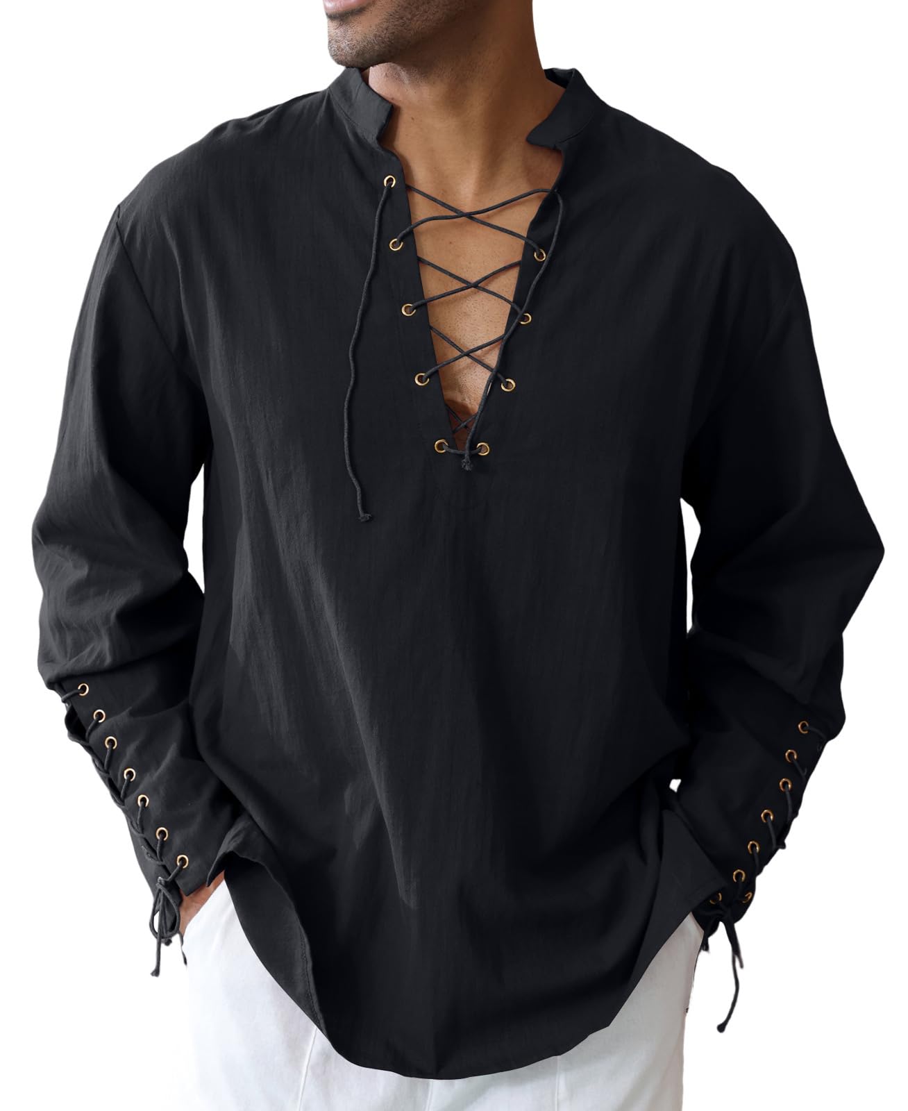 CTU Men's Medieval Viking Pirate Shirts Renaissance Costume Tops Black XL