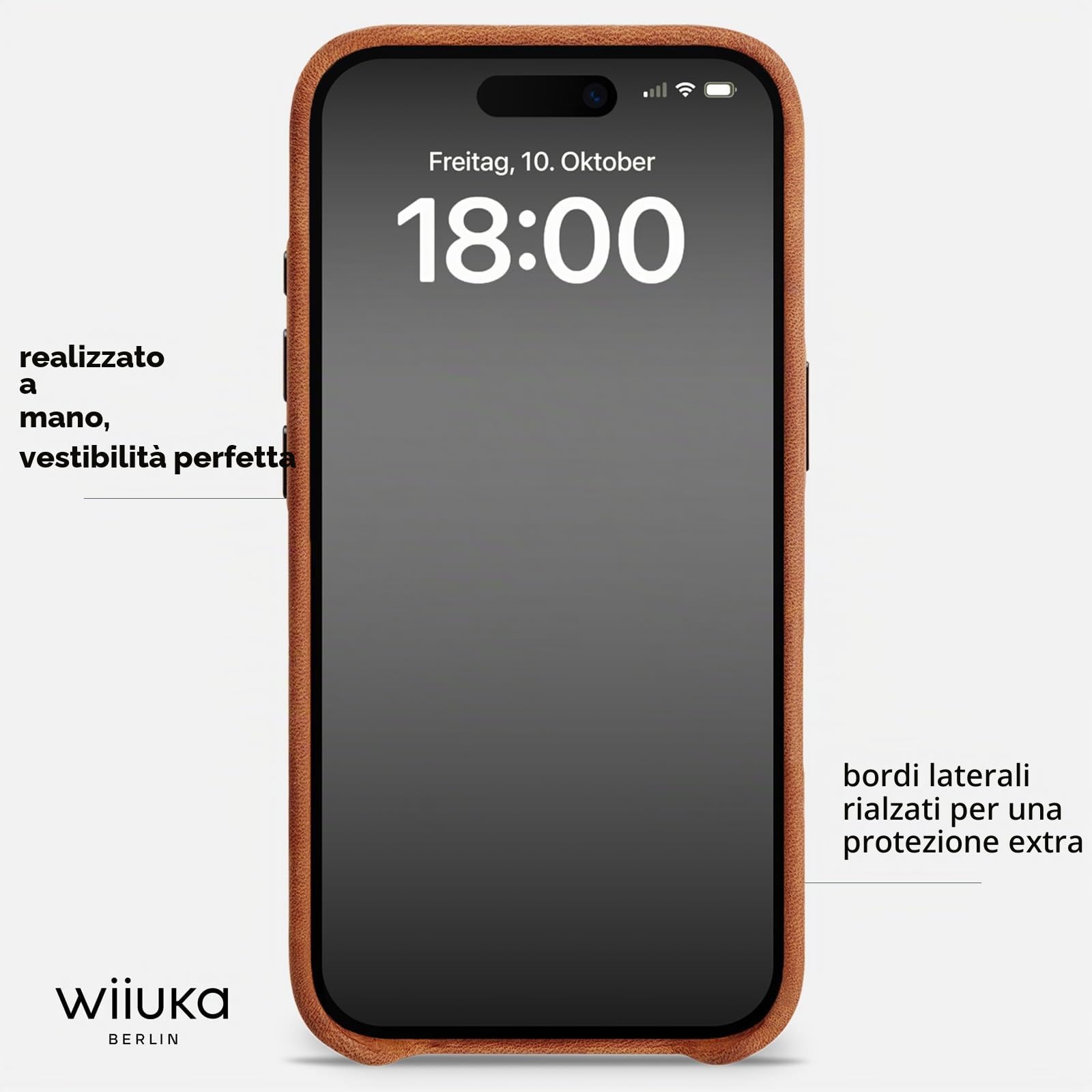 WIIUKA Custodia per iPhone Air, pelle tedesca, in pelle extra sottile, Premium Case, Qi, skiin More, Vintage Cognac