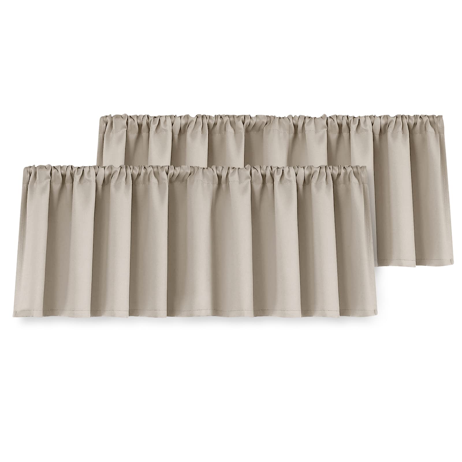Yakamok 18 Inches Long Blackout Curtain Valances for Kitchen Windows - 2 Panels Blackout Window Valances for Basement with Rod Pocket (Nature Sand,Width 52 by Length 18,1 Panel) — image 1