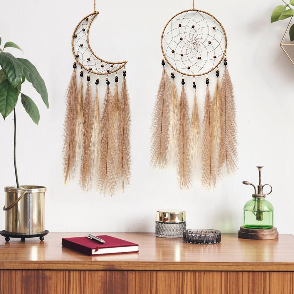 Handmade Boho Dream Catcher Wall Hanging – Natural Pampas Grass & Iron Ring