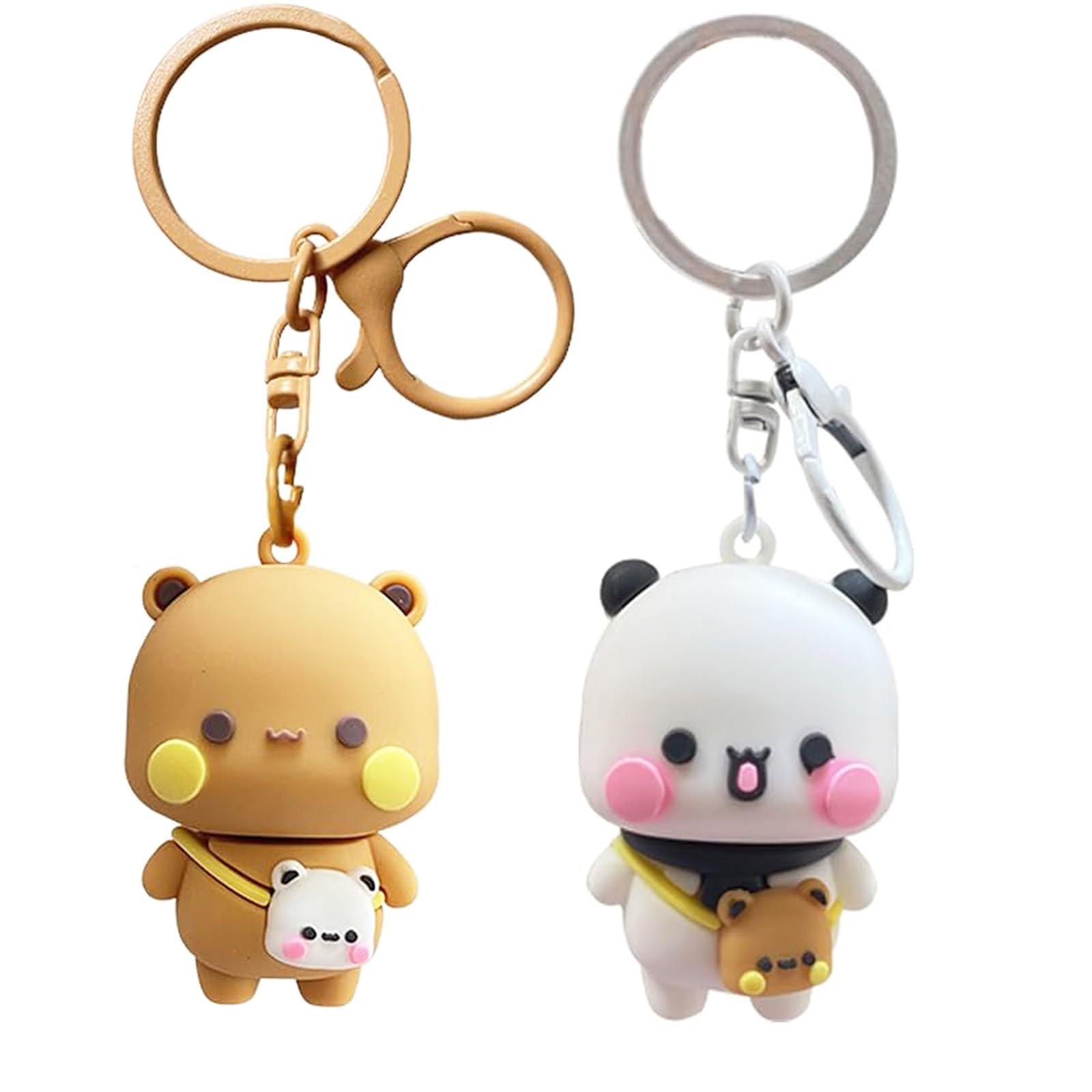 Z-Onemart Unisex Bubu Dudu 2Pcs Cute Keychains Kawaii Cartoon Statue Bears Panda Figurine Key Chains For Women Girl Car Backpack Keys Gifts, Cute Keychains