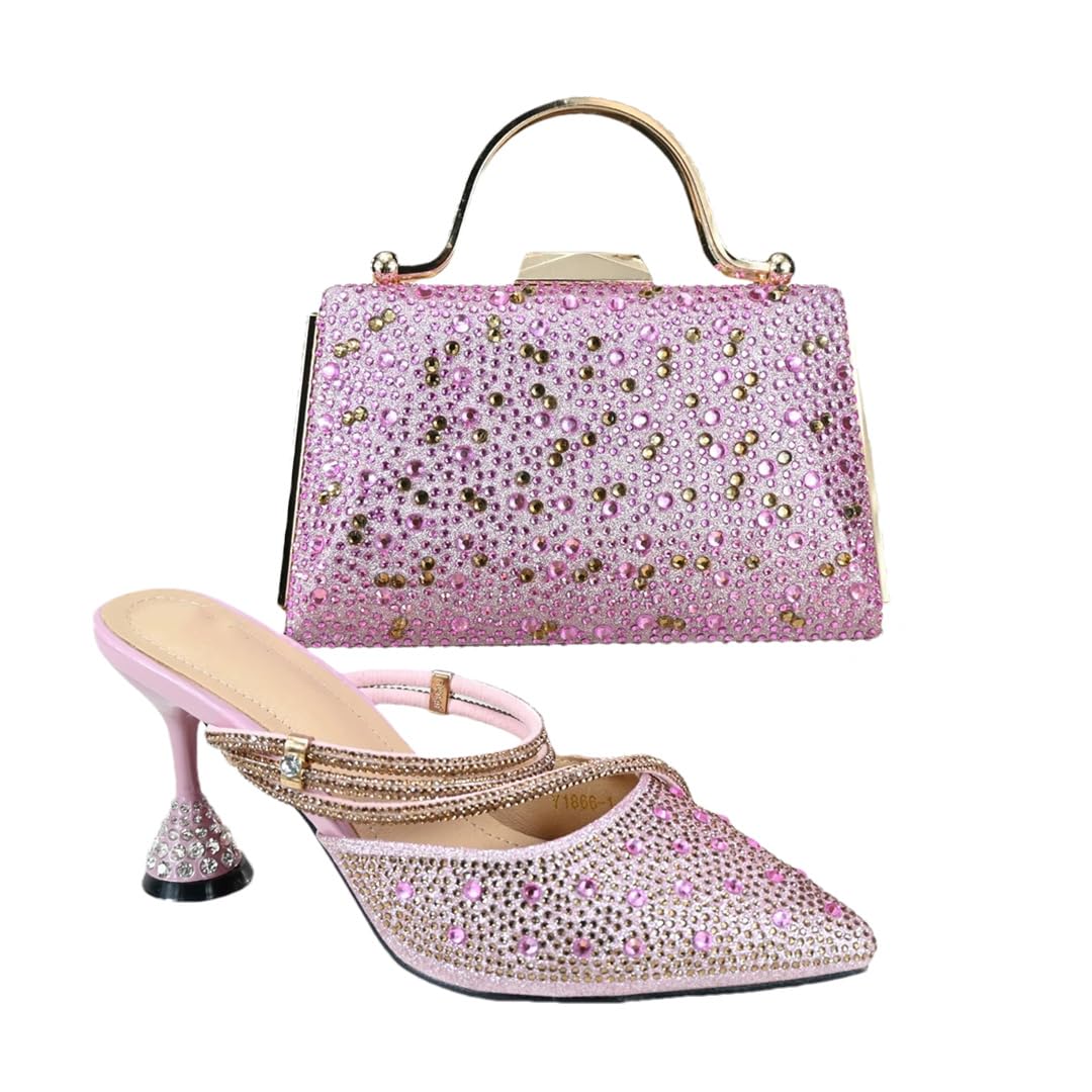 Ensemble chaussures et sac rose à strass pour mariage et soirées chic - 6
