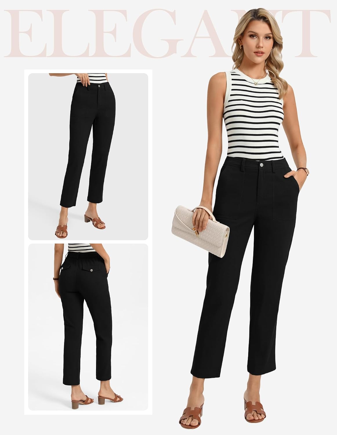 GRACE KARIN Womens Work Pants Business Casual 2026 Trousers with Pockets | Trendy High Waisted, Work Cropped, Ankle Length, Office, Elastic Waist, Tapered Slacks, Teacher, Capris