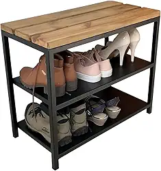 Banco Sapateira Strassis Design SD-5003-60 Metal e Madeira Cor: Preto