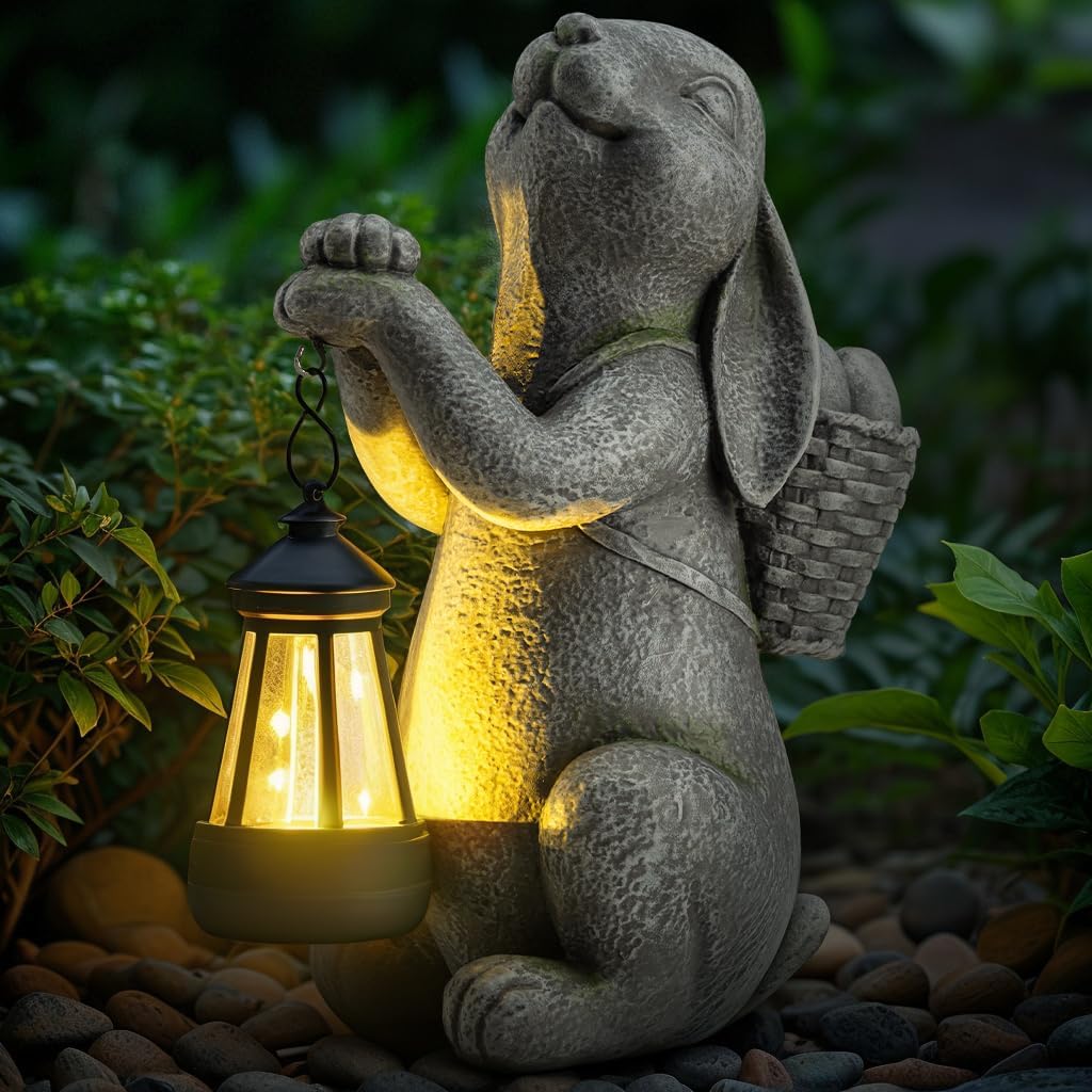Solar Garden Outdoor Statues Rabbit with Solar Lantern,Outdoor Bunny Figurines Decorations,Lawn Decor Bunny Statue for Patio, Balcony, Yard Ornament,Unique Housewarming and Easter Gifts - Image 8