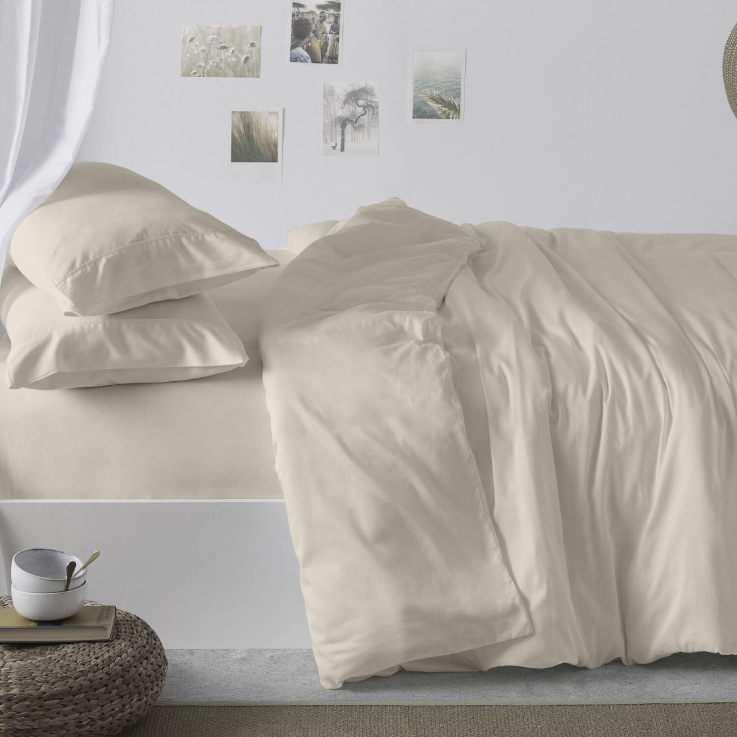 Burrito Blanco │ Funda nórdica 160x260 cm │ Cama de 90 cm (+ Medidas Disponibles)│ Tejido de algodón 100%, Calidad percal, 180 Hilos │ Colección coordinable en 6 Colores │ Diseño 400 Crudo