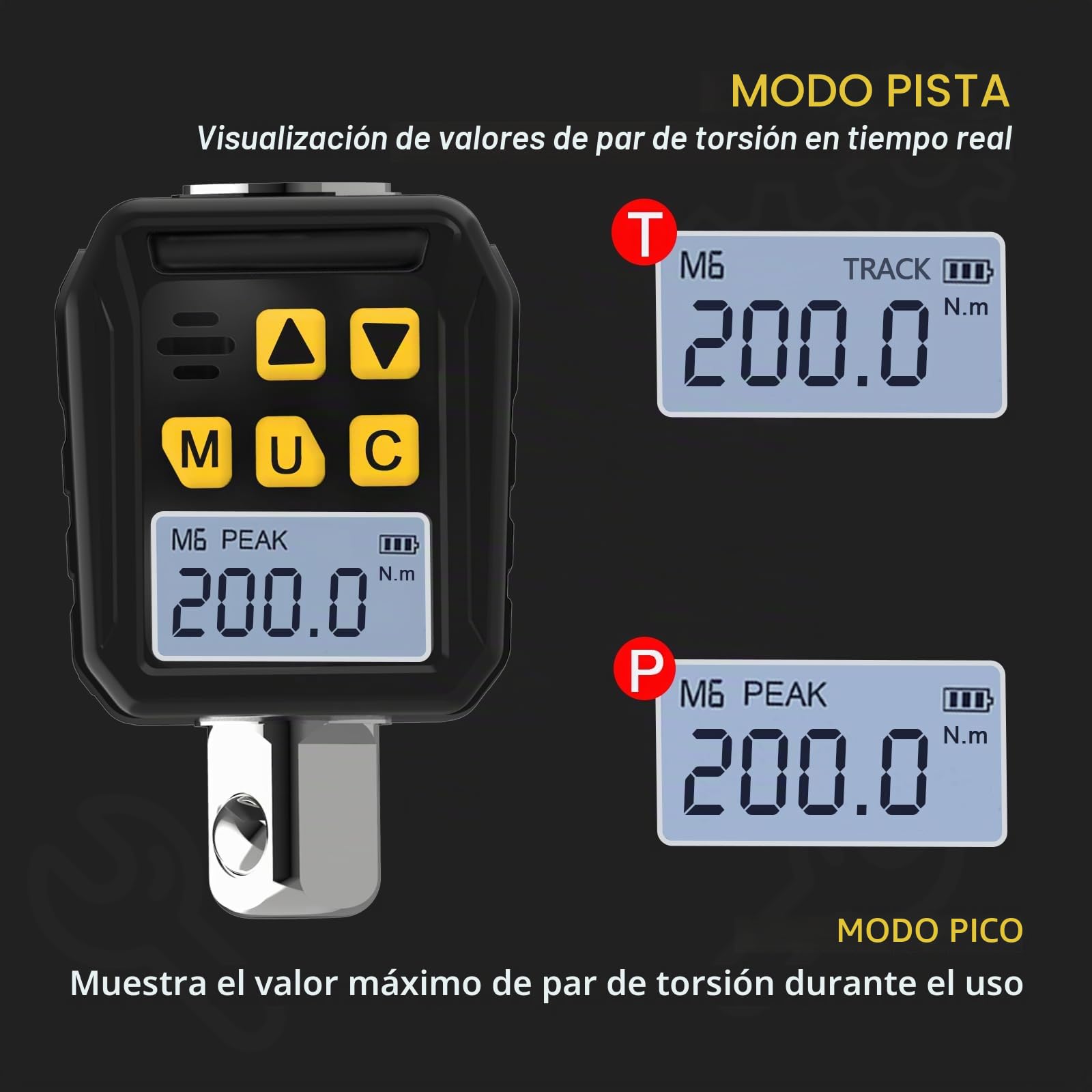 Llave Dinamometrica Digital 1/2", 10-200Nm Llave Dinamometrica Bicicleta, 1/4 3/8 Adaptadores de Alta Precisión con LED y Alerta Zumbador Para Automóviles Bicicletas Motocicletas Reparaciones