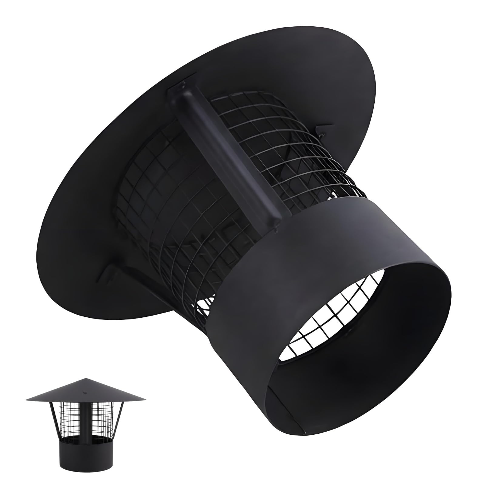 Chapeau de cheminée rond en inox 304 noir 200mm pour conduit de poêle extérieur