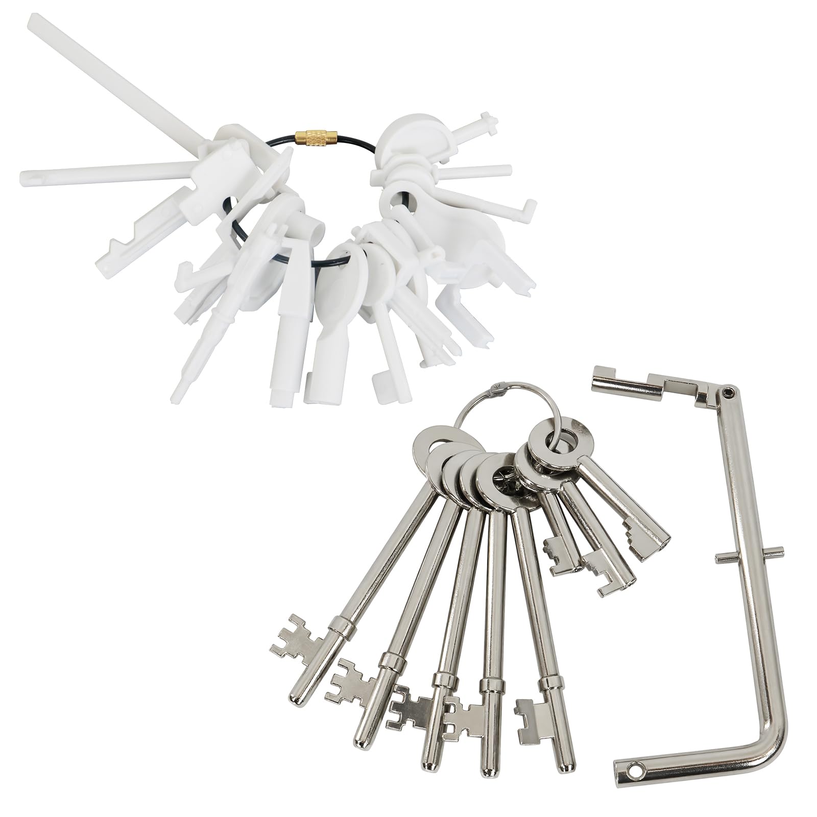 Fire Brigade & Alarm Test Key Set, 25Pcs Universal Kit: 16 Call Point Test Keys, 9 Fireman Keys (FB/FB1/FB2/FB4/FB11/FB14/Drop), Fire Door Key on Ring for Emergency Access & Maintenance