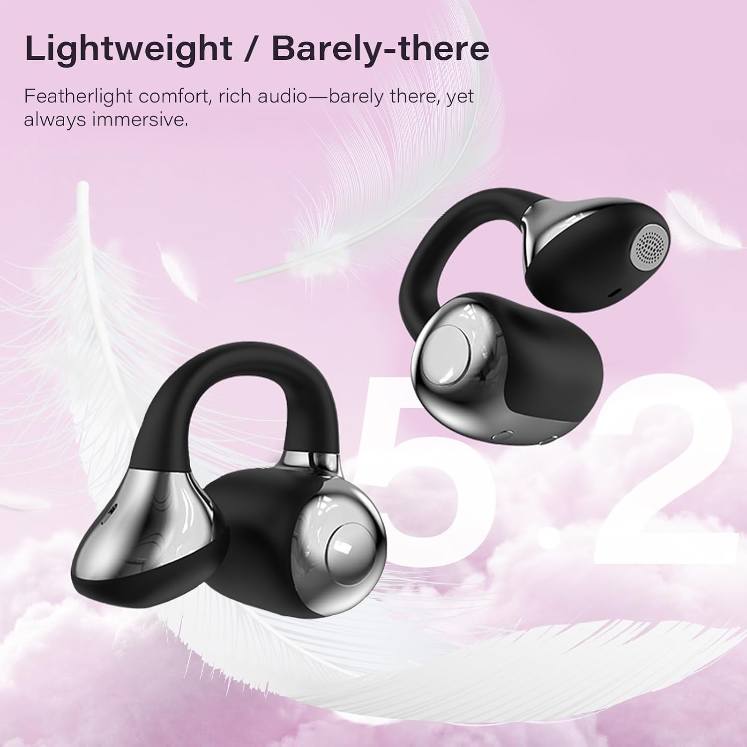 Open Ear Clip-on Earbuds,Bluetooth 6.0 Open Earbuds,Touch Control Operate | 40H Playtime,IPX5 Waterproof,Comfort Fit for Small Ears, Sports and Glasses Wearers,Works with iOS & Android