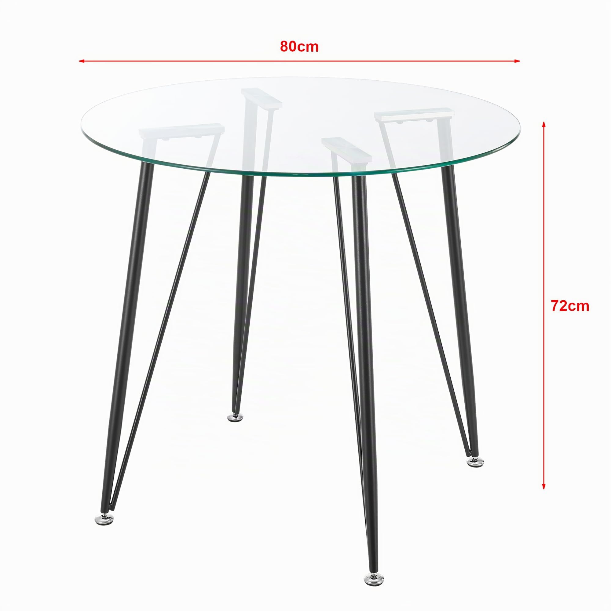 [en.casa] Table Ronde en Verre pour Salle à Manger Petite Table Stylée pour Salon Cuisine Chambre Bureau Café Verre Trempé Acier Laqué 72 x 80 cm Transparent Noir