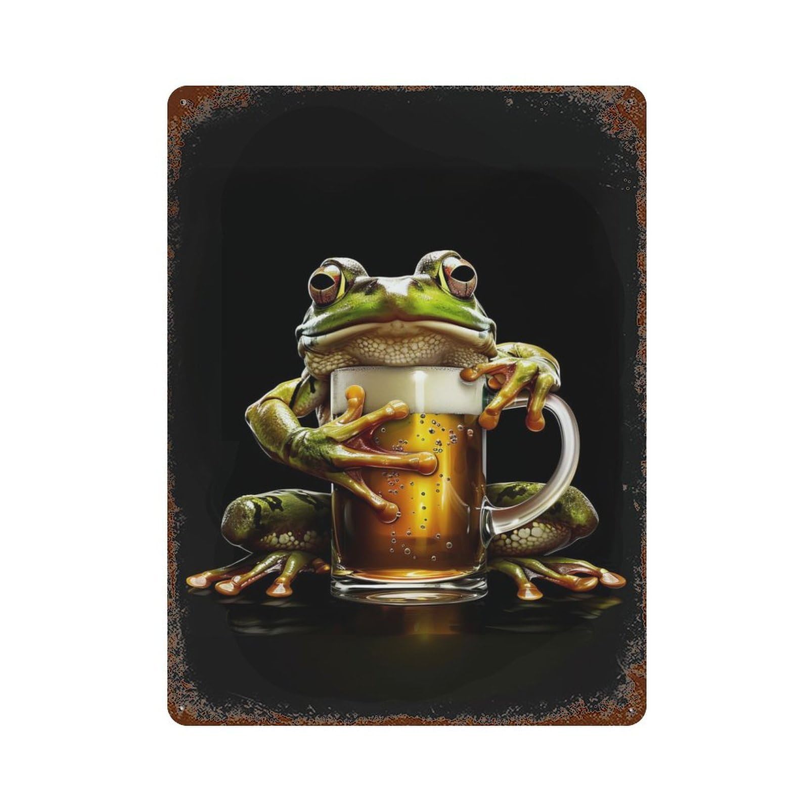 Vintage Rust Metal Sign with Frog Beer Design 15.7"x11.8", for Shed, Workshop And Garage Wall Decor, Classic Wall Plaque