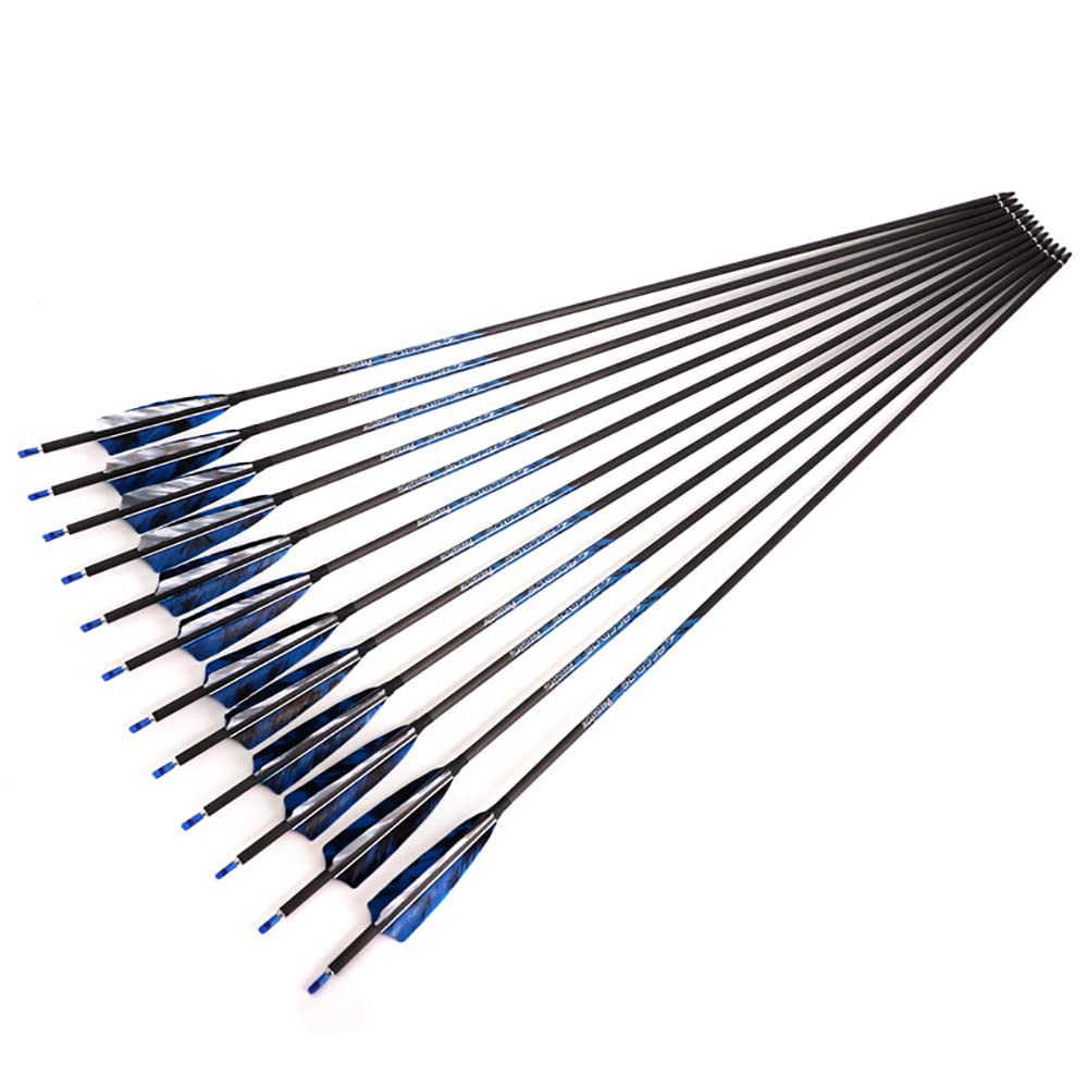 ACCMOS 18pcs Diamètre Intérieur 6.2mm .244" 22-33 Pouces Flèches Spine 250 300 340 400 500 600 700 800 Adulte Jeunesse Flèche Carbone avec Encoche Rotative pour Arc à Poulies et Arc Recurve Style2