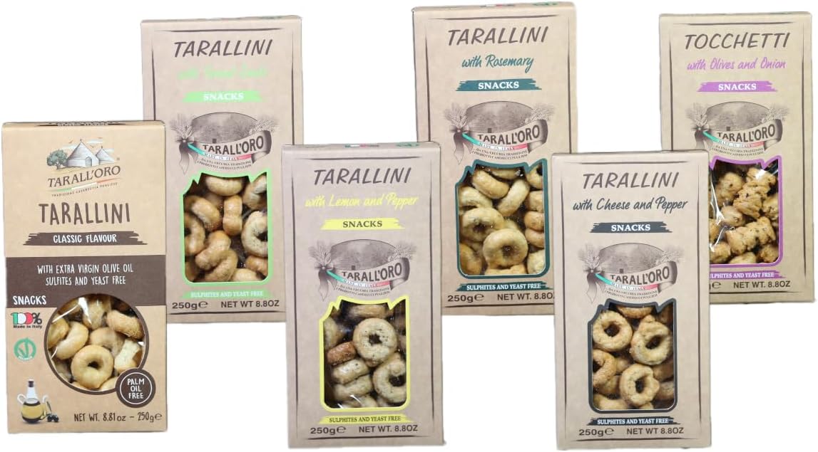 Tarallini Mixed Pack of 6 (Classic, Fennel Seeds, Calzone, Lemon and pepper, Rosemary, Cheese and Pepper)