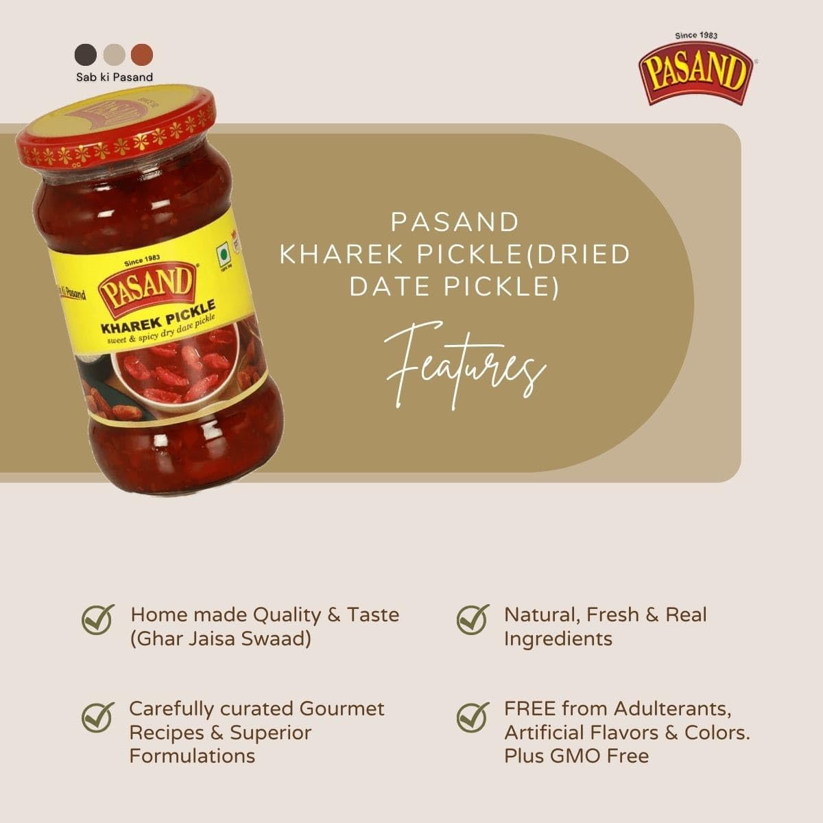 Pasand Kharek Pickle (Dried Date Pickle) | 340 Grams | Vegetarian