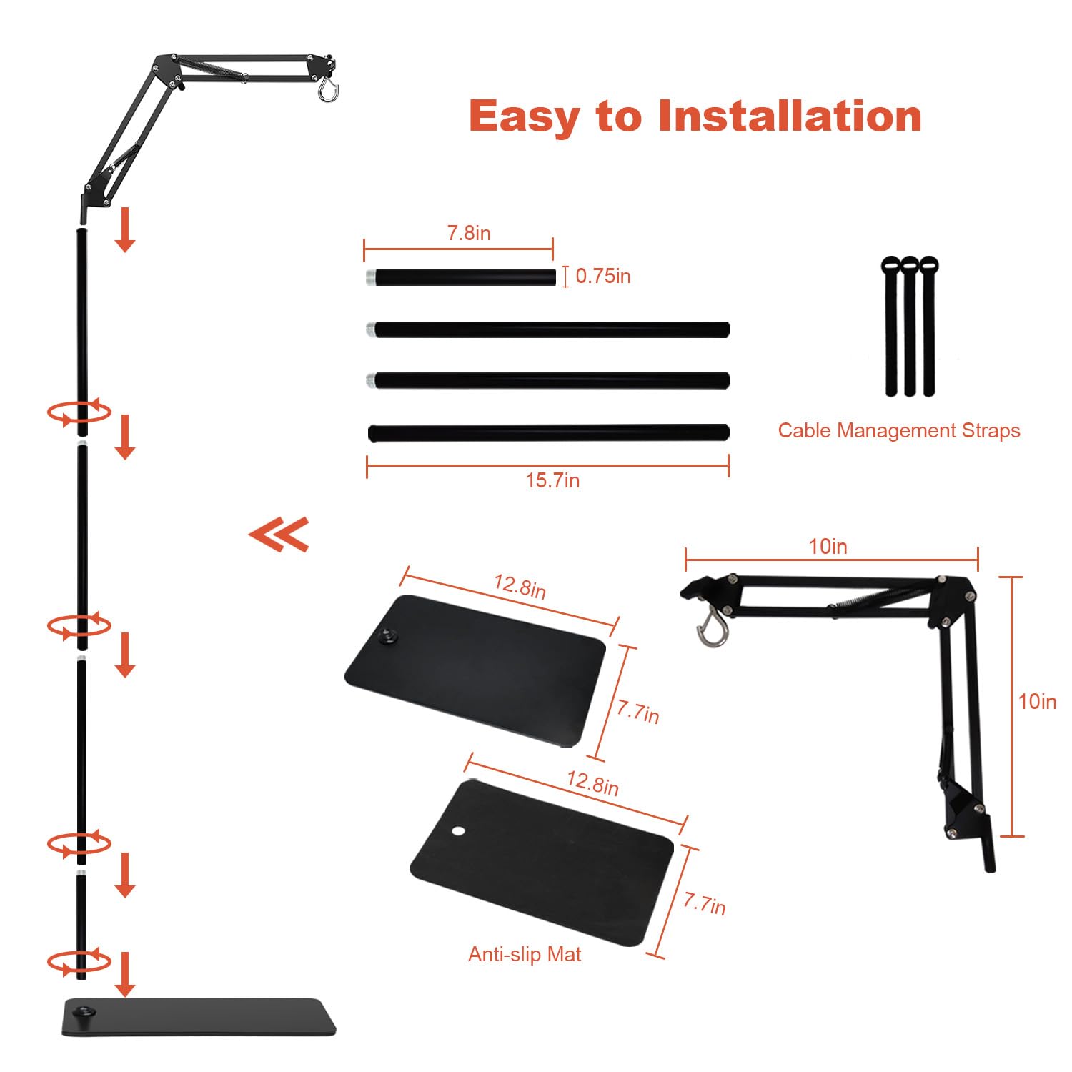 BOURDSERK Reptile Lamp Stand, Extra Large Adjustable Height 15.7 to 74.3 Inch Dome Heat Lamp Metal Bracket Floor Light Holder for Lizards Bearded Dragons Snake Chickens Reptiles Terrarium Tank