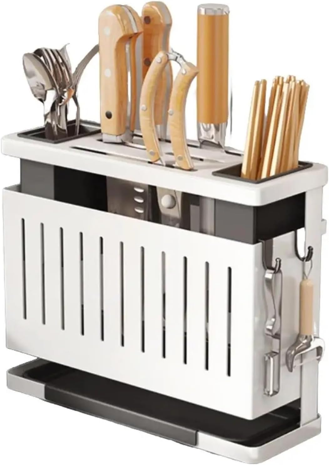 Steel Knife Holder Wall-mounted Countertop Storage With Slots Cutlery Display Organizer(White)