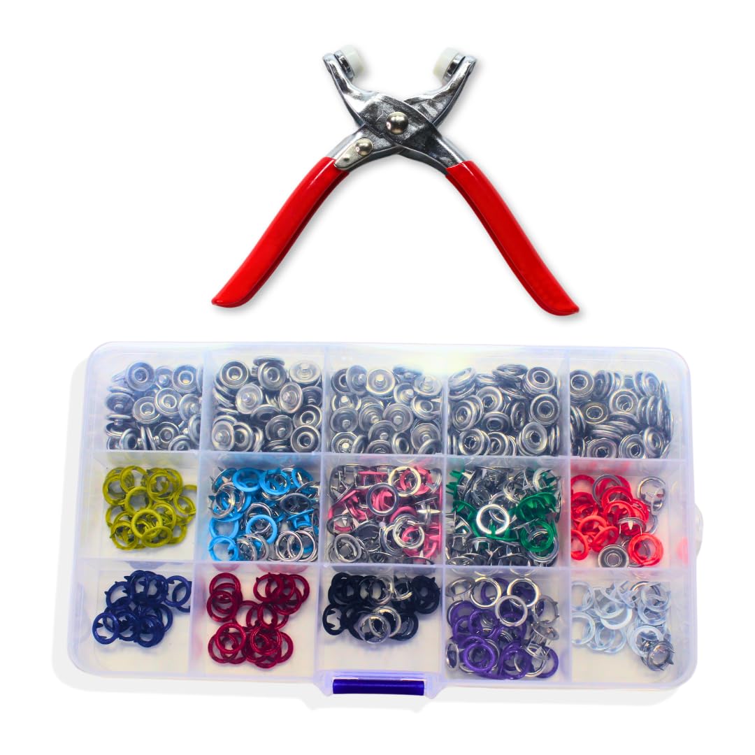 Velvet London Multicolour 100Set Snap Button Fastener Kit, Press Studs Snap Fasteners No Sewing, Metal Poppers Fasteners Kit, Five Claw Buckle Tool For Sewing Crafts Children's Clothing (Multi-Colour)