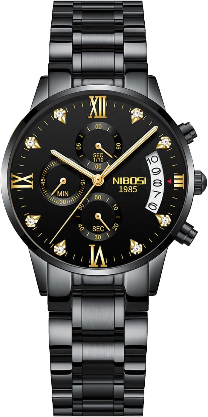 NIBOSIWomen's Watches Analog Quartz Diamond Dail Watches for Women Ladies Fashion Casual Chronograph Watches with Stainless Steel Strap