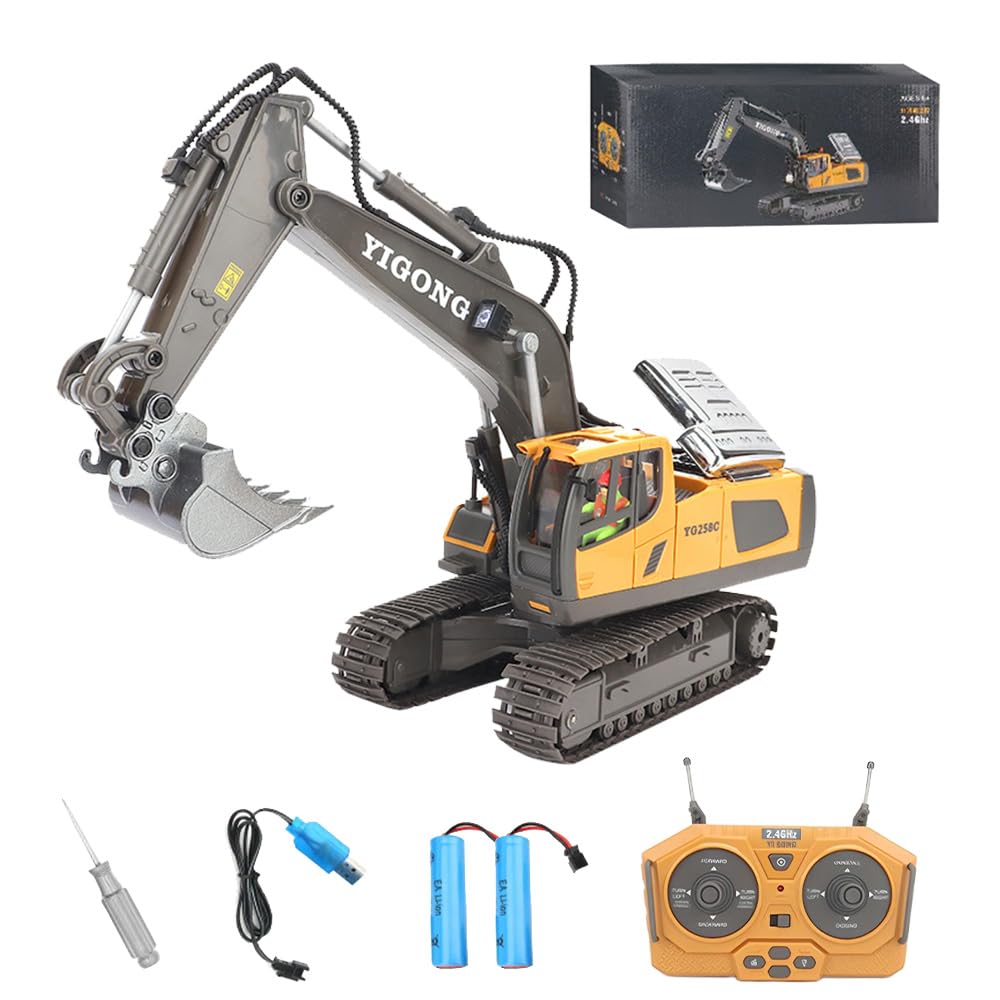 Excavadora Teledirigido, Excavadora Teledirigida Rotación De 680°, RC 11 Canales 2.4 GHz RC Recargable Juegos Niños 7-14 Años Juegos Exterior Niños