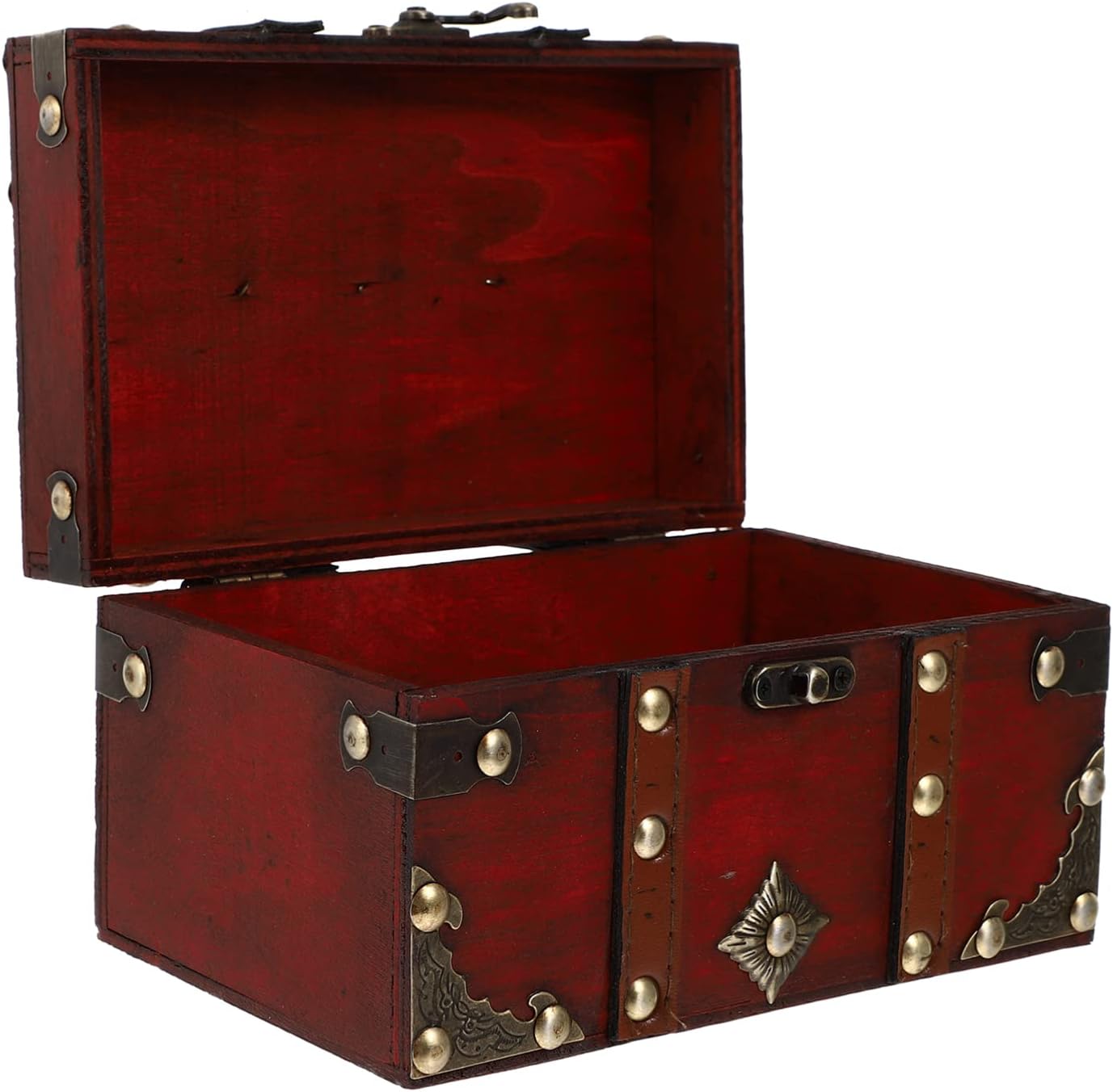 VOSAREA Vintage Wooden Treasure Chest Boxes: Antique Small Decorative Trunks