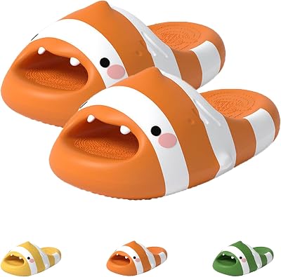 Jfxgjuv Clown Fish Slides for Women Men, Cute Fish Slippers Novelty Summer Fish Flip Flops Soft Sole Non-Slip Beach Sandals Funny Animal House Pool Shower Shoes