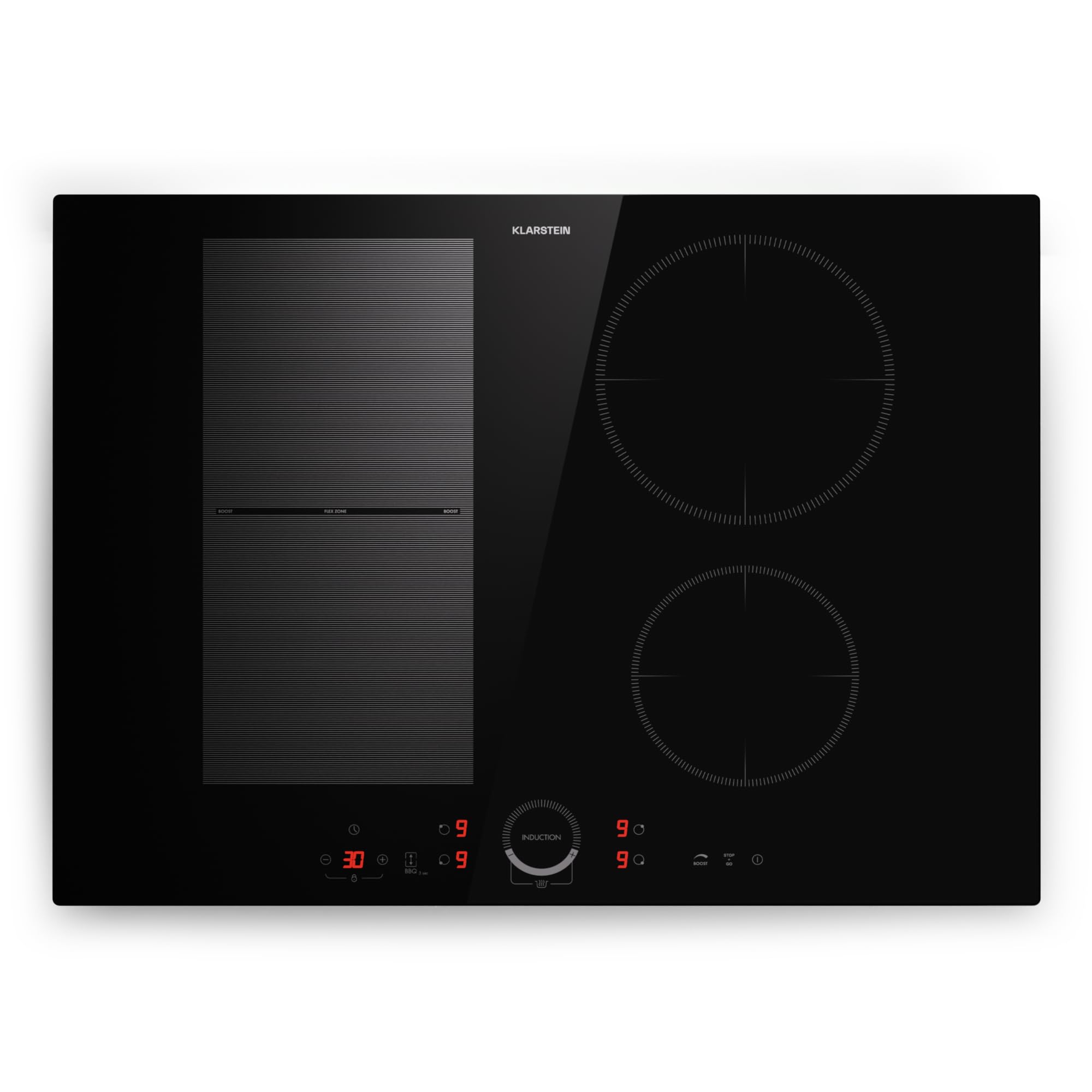 Klarstein induction hob, glass ceramic 7000W induction hob with 4 plates, built-in induction plate with touch display and timer with overheating protection