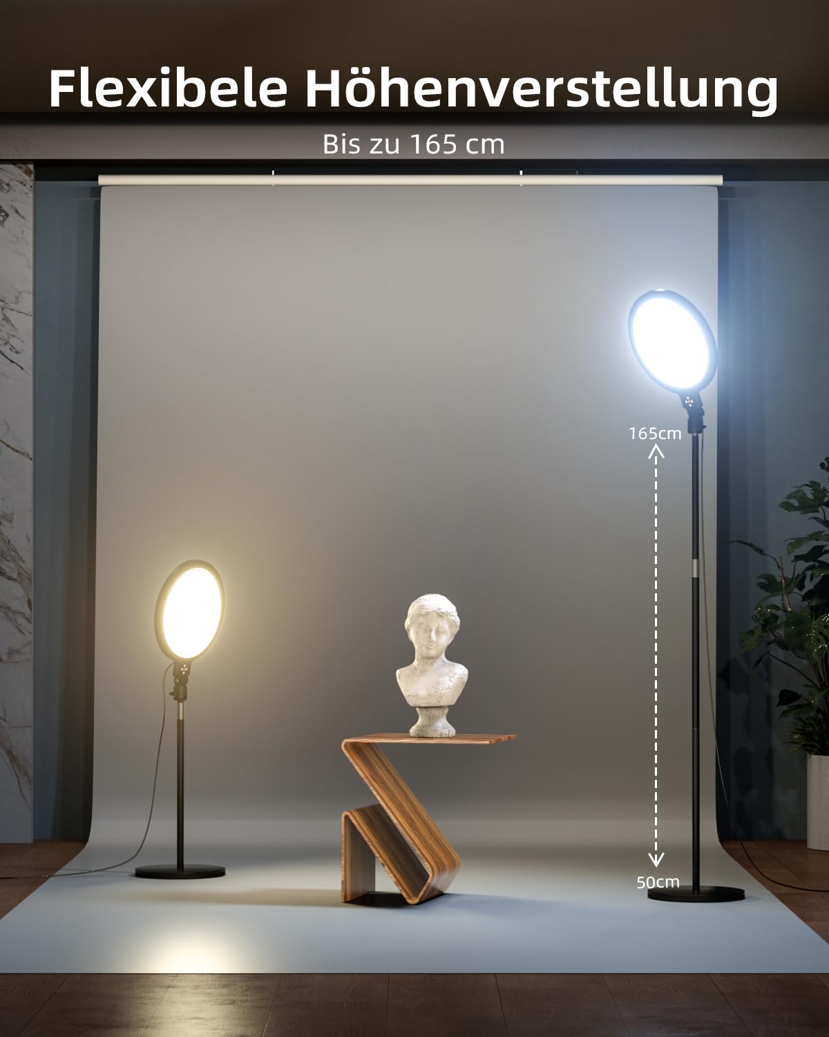Großes Ringlicht mit 165cm lichtständer, 6500K professionelles Vollbild-Ringlicht für Selfie, Studio-Videofotografie, TikTok, YouTube, Live-Stream, Videoaufnahmen