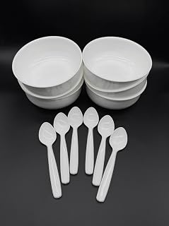 Kimmel Juego de 6 cuencos para sopa, color blanco, con cuchara para sopa, plato, cuenco con cuchara, vajilla de picnic reutilizable