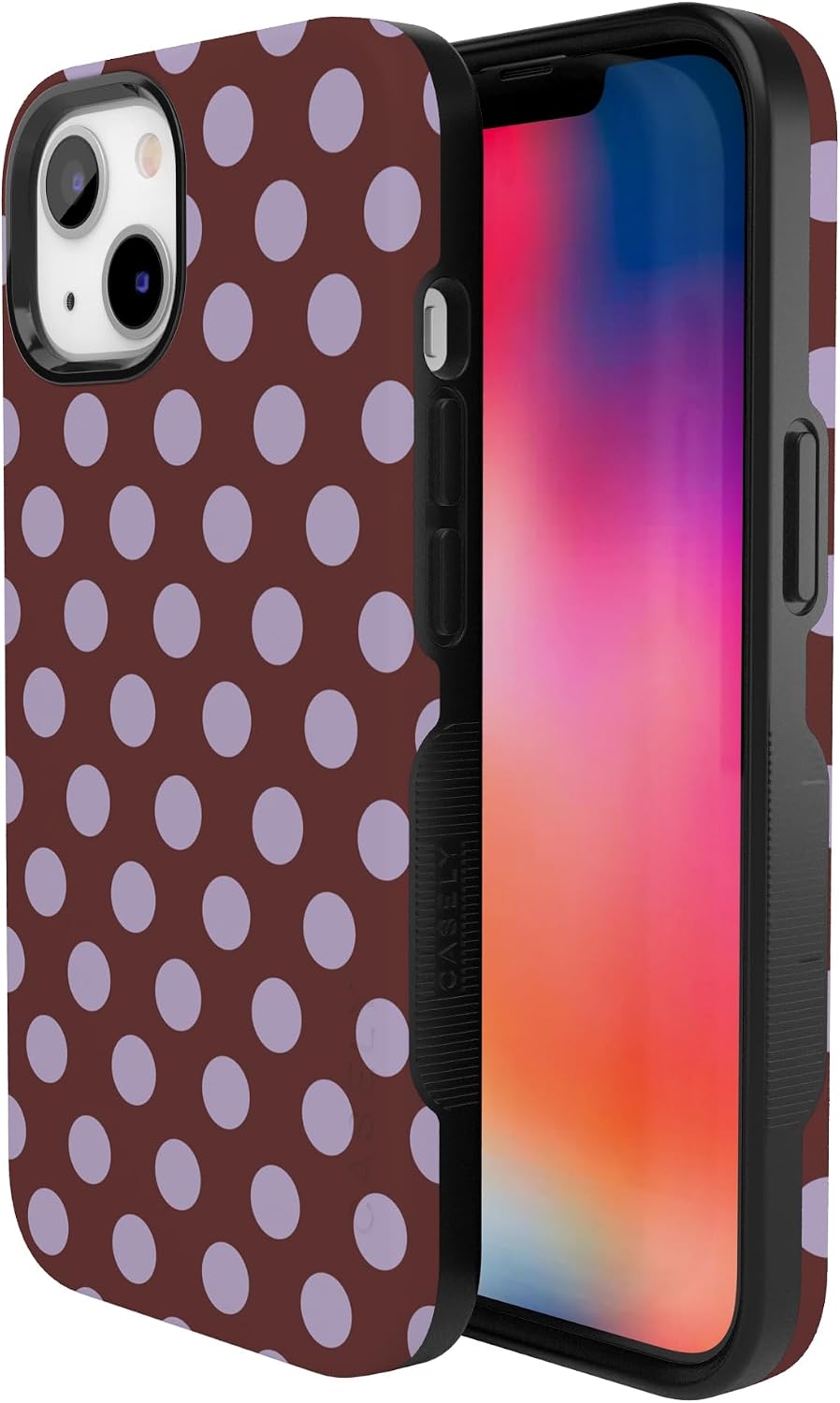 Casely iPhone 13 Mini Case | Spotted in SoHo | Burgundy Polka Dot | Bold Protective Design | Compatible with MagSafe