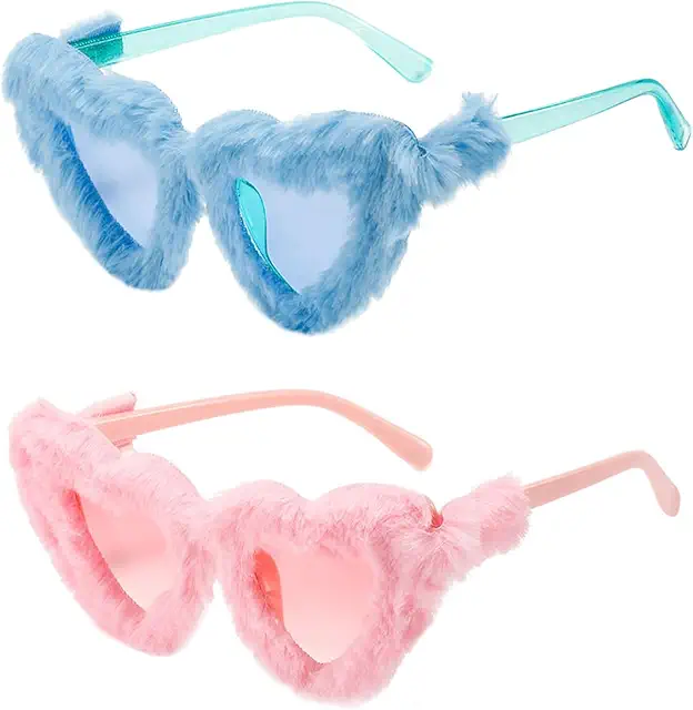 RELKLYU 2 Plüsch Liebe Sonnenbrillen - Süße Partygläser für kreative Fotos