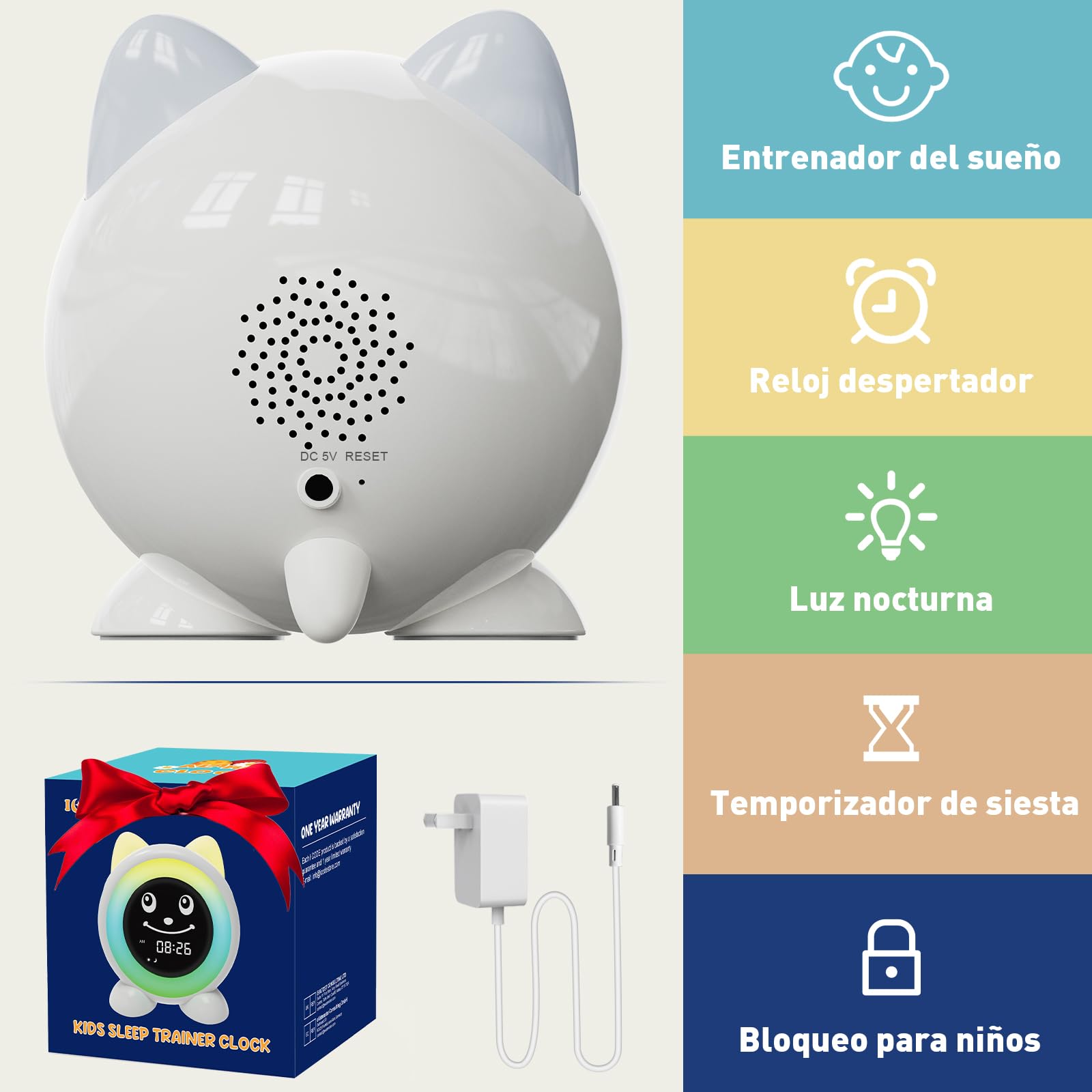 I·CODE Reloj Despertador Infantil, Entrenador del Sueño Infantil con Emoji y Luz Nocturna, Adorable Reloj Despertador para Niñas y Niños Primero en la Escuela