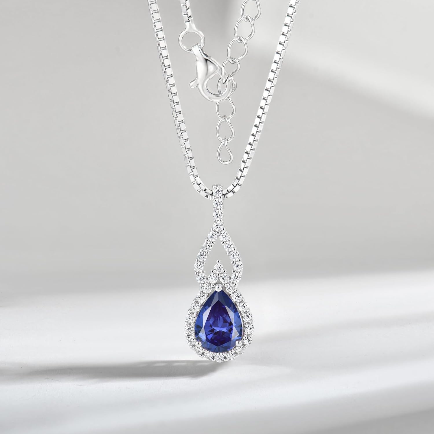 925 Sterling Silver Birthstone Necklaces for Women Infinity Pendant Necklace Pear Cut Gemstone Jewelry - Image 4