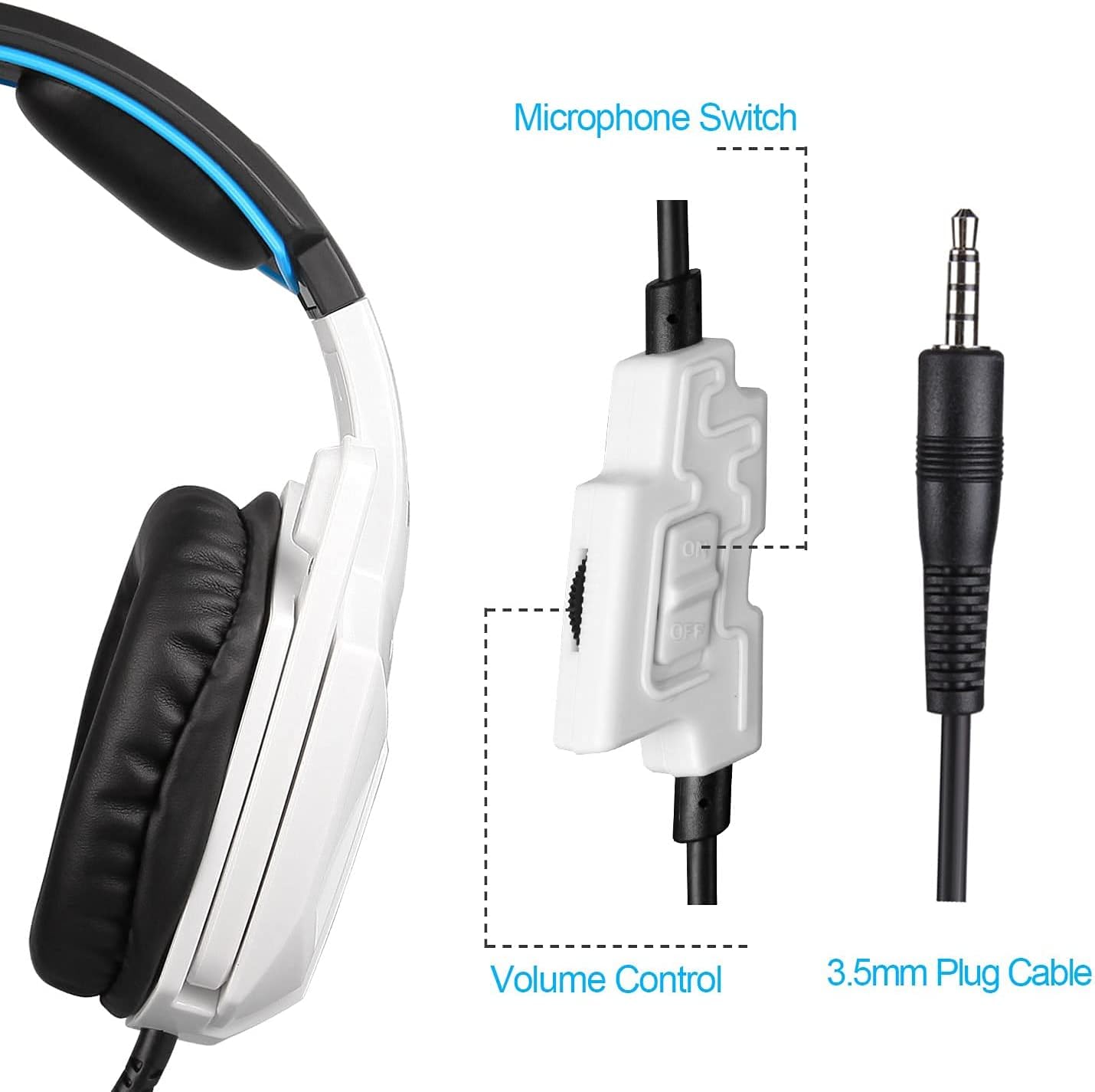 Xbox One,PS4 PS5 Stereo Bass Surround Sound Gaming Headset with Mic, 3.5mm Wired Over Ear Noise Cancelling Gamer Headphones with Volume Control for PC Mac Laptop Computer Games Smartphones