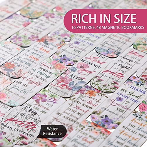 48 Pcs Bible Verse Magnetic Bookmarks, Inspirational Scripture Christian Book Markers Religious Motivational Encouragement Flower Page Clips Presents For Women School Office Supplies (Floral Style) #TOP2