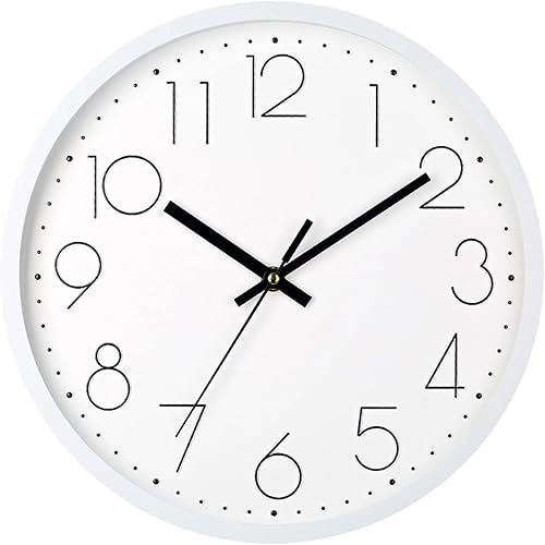 Miniatura 10 de Reloj de pared, reloj de pared de cocina, reloj silencioso redondo, clásico, funciona con pilas, diseño moderno y estilo para sala de estar, cocina