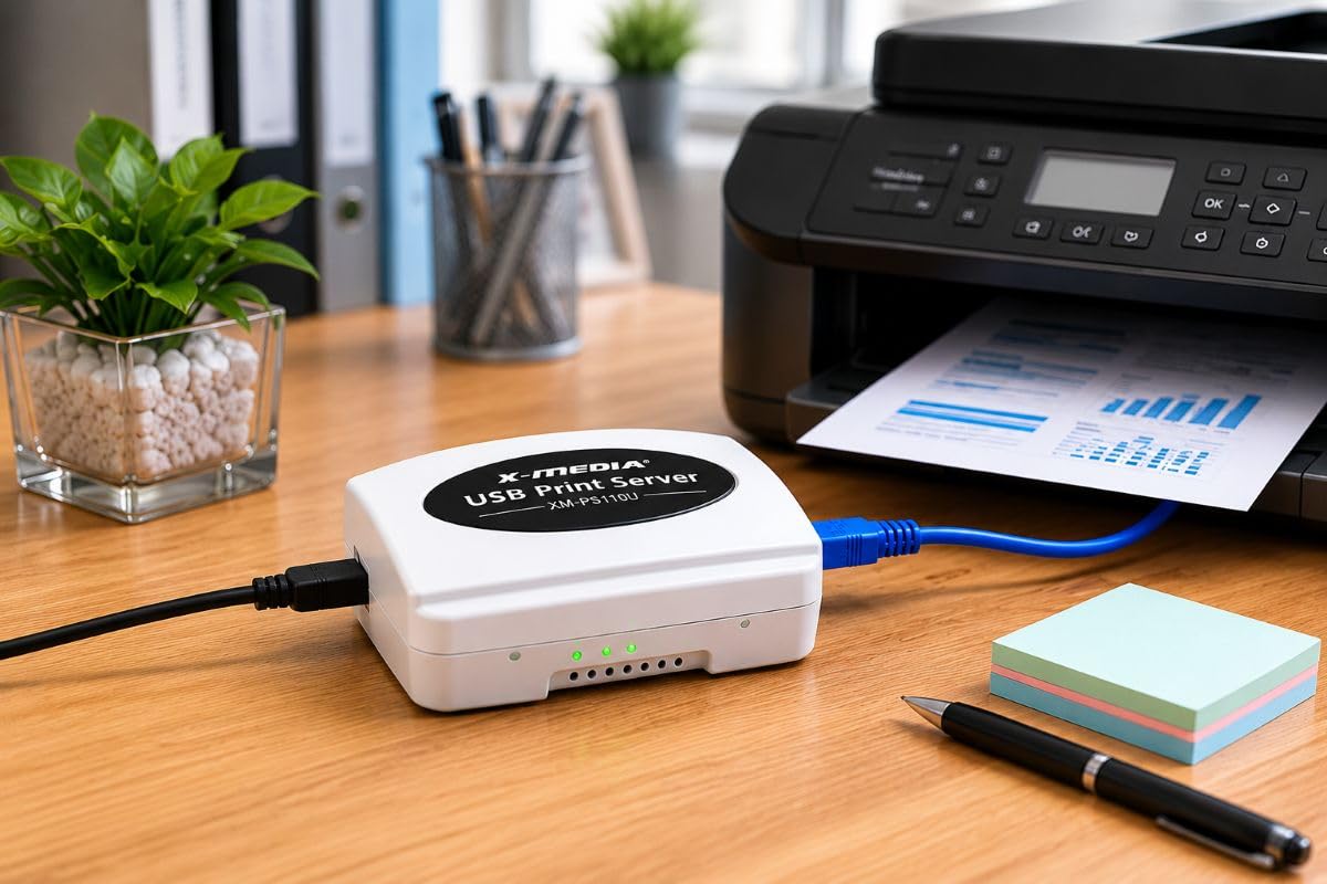 X-Media XM-PS110U - Server di stampa USB a 1 porta 10/100 Mbps, con porta USB 2.0
