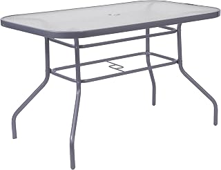 Flash Furniture Commercial 27.5x47.25 in Steel Patio Table, Silver