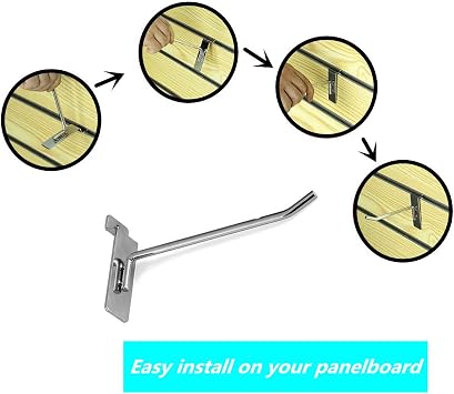 TSY TOOL 12 Count 4 Metal Chrome Slat Wall Hooks, Panel Display Hooks, Gridwall Hooks, Grid Hook for Gridwall, Display Hooks for Panel