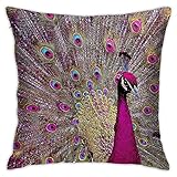 HANGWWZQ Magenta Peacock Square Pillow Case Throw Pillow Covers Decorative Pillowcase Cushion Cover with Car Couch Sofa Chair Bed Living Room 18x18 Inch