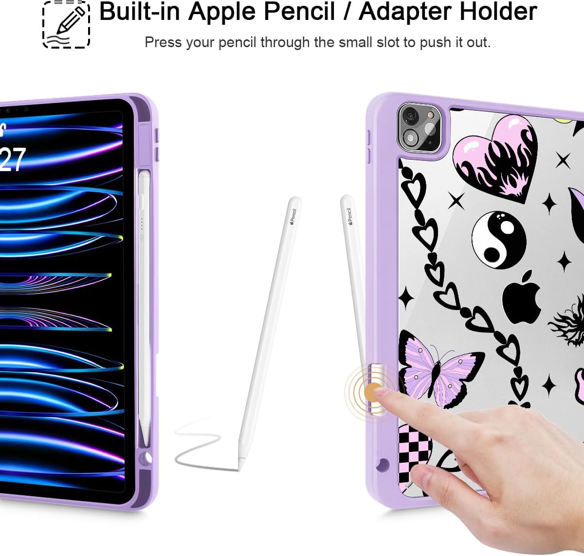Case for iPad Pro 11 inch (4th, 3rd, 2nd & 1st Gen) 2022 2021 2020 2018, Buit in Pencil Holder with Shockproof Cover Clear Shell + Auto Wake/Sleep, Y2K Emo Girl SD166 - Image 5