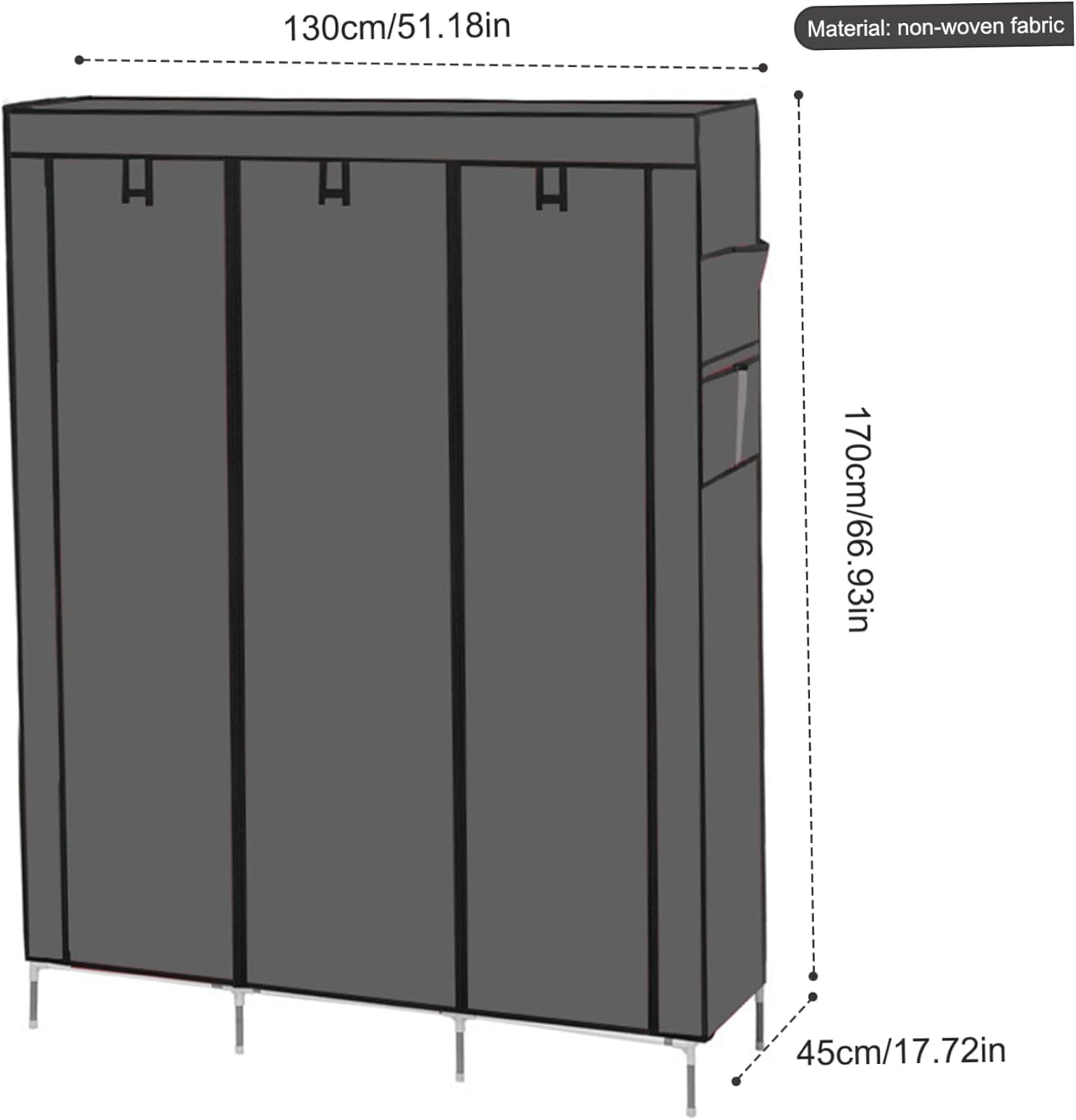 Wardrobe Closet 51.2x17.7x66.9'' Non-Woven Fabric Dust-Proof Temporary Wardrobe Easy Installation Portable Wardrobe for Bedroom Living Room