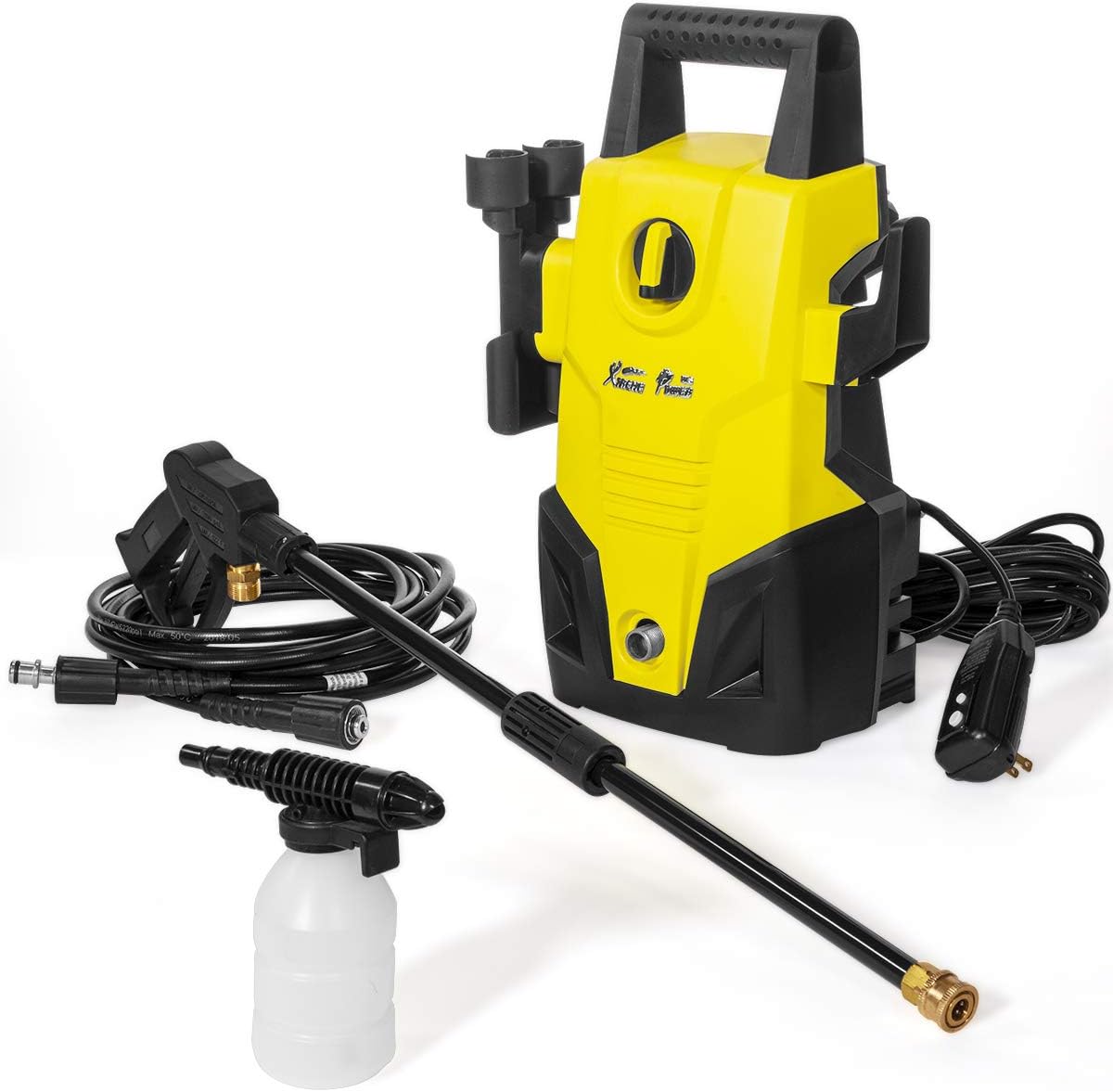 XtremepowerUS 61032 Jet 1300 PSI 1.2 GPM Sprayer Mini Electric Pressure Washer Cleaner Machine Soap Dispenser, Yellow