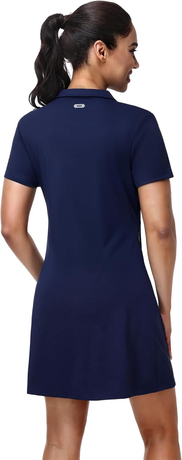 MIER Golf Dress for Women -Short Sleeve V Neck Stretch Athletic Golfing Dresses Active Sports Outfits for Summer, Zip Pocket