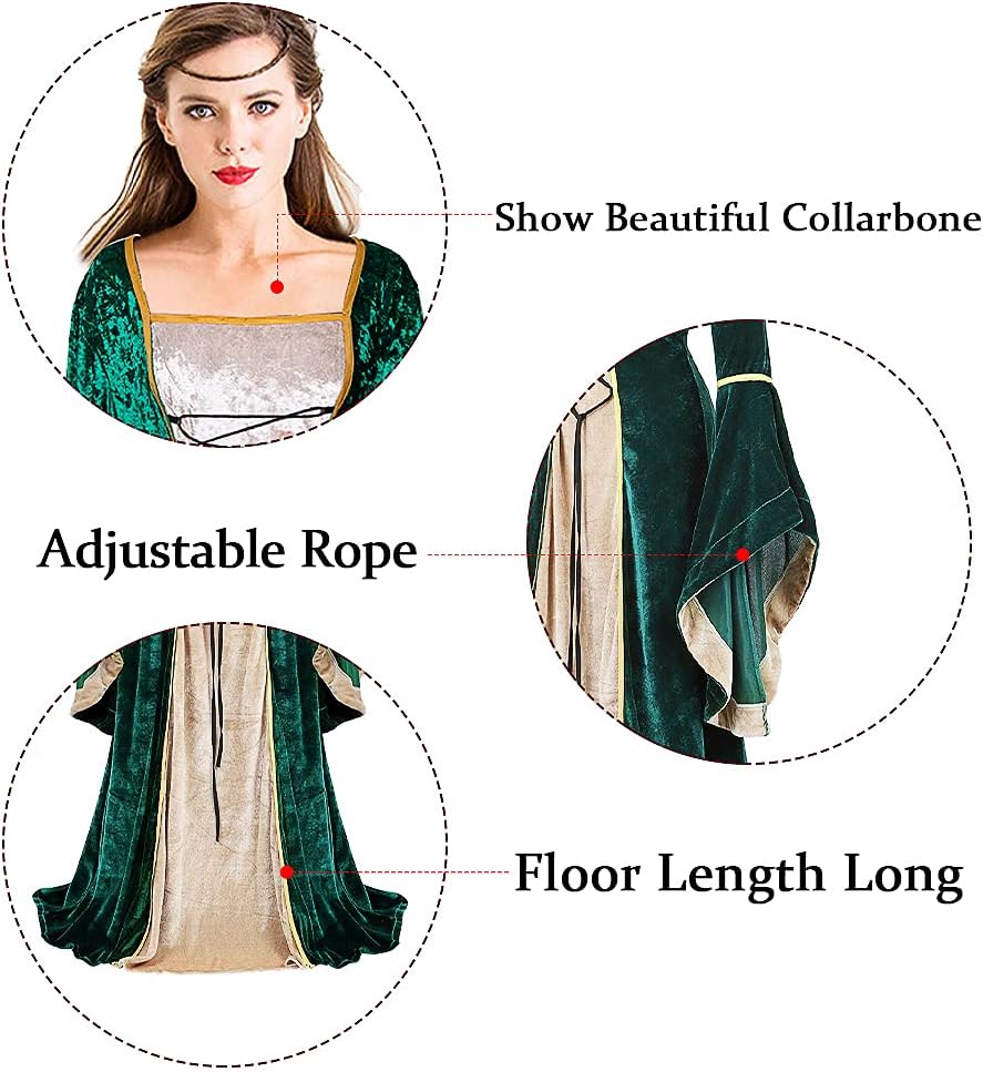 Halloween Womens Medieval Renaissance Dress Retro Cosplay Costumes Lace up Vintage Irish Gown Long Over Dresses - Image 6