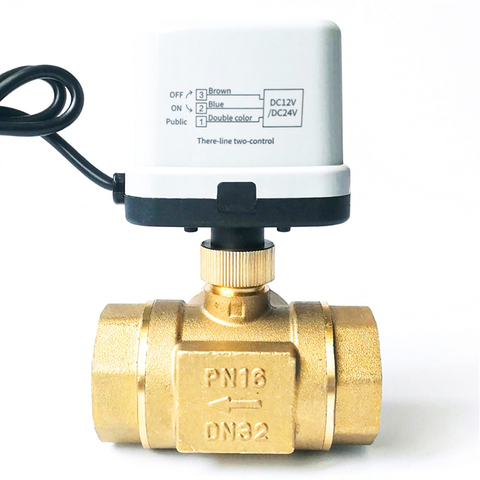 Vanne à Bille de Commande électrique DN32, 3 Ports DC12V-24V, 3 Fils, 2 Commandes, utilisée for l'approvisionnement en Eau