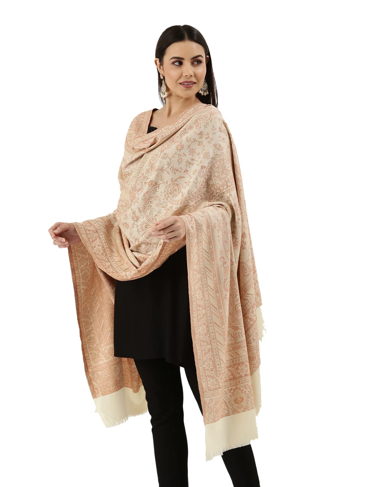 PashmodaWomen Kashmiri Royal Paisley Design Jamawar Shawl, Jacquard Shawls (Size: 101 X 203 CM)