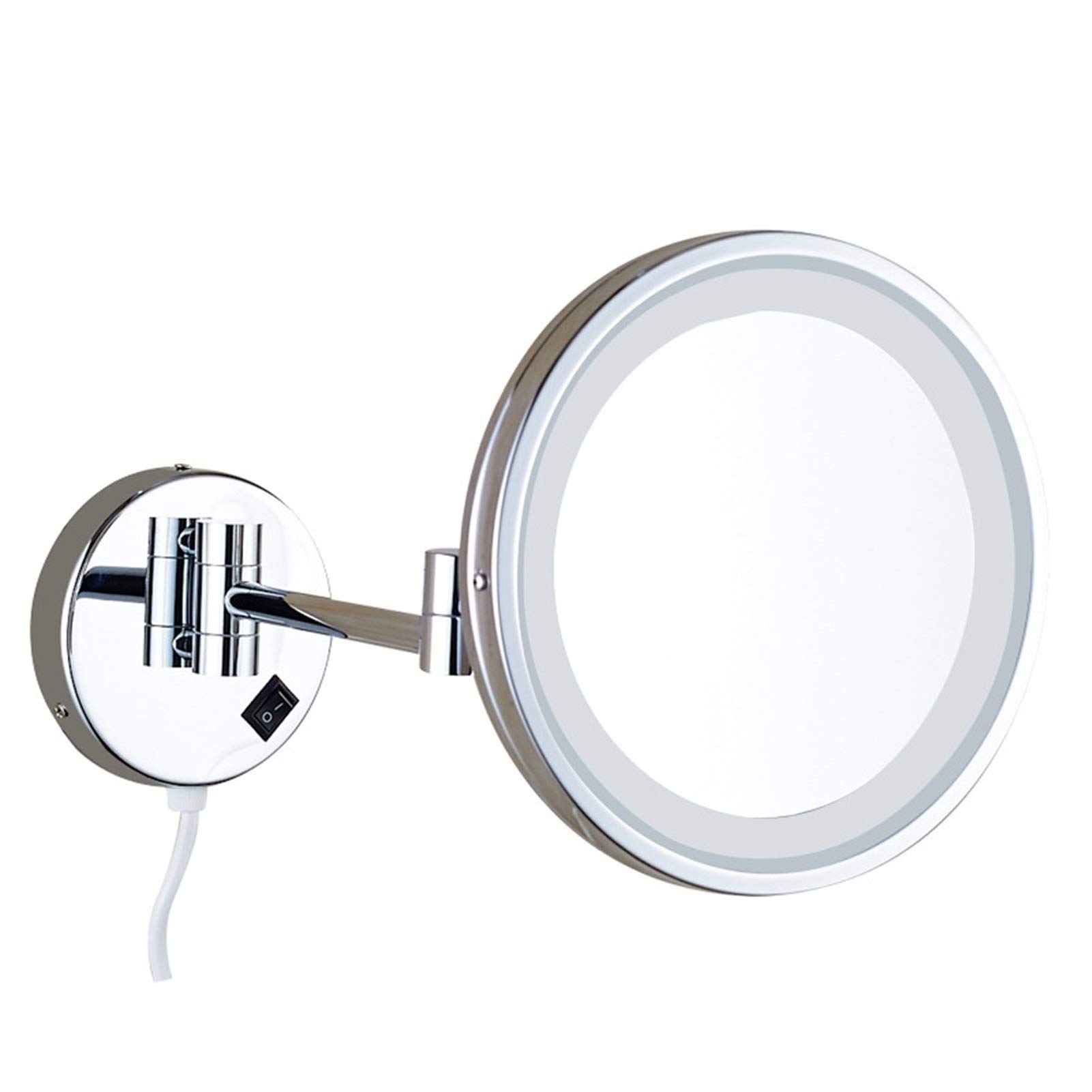 Una Sola Cara LED Cuarto de baño Espejo de baño, de Pared Espejo para afeitarse, Plegable Espejo de Maquillaje de iluminación, Espejo de Aumento 3X, para Baño,Silver